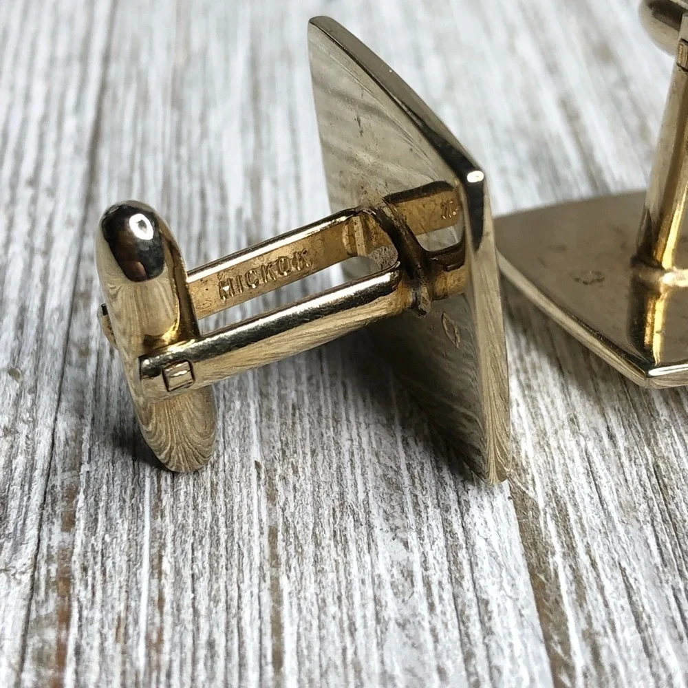 Vintage Hickok Pyramidal Brushed Gold Cuff Links